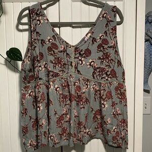 A. Byer Floral Tank Top - Green and Burgundy